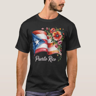 Boricua Pride Floral Puerto Rican Flag Watercolor  T-Shirt