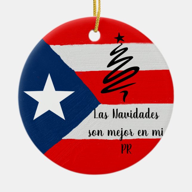 Boricua Puerto Rico flag Christmas Ceramic Tree Decoration (Front)