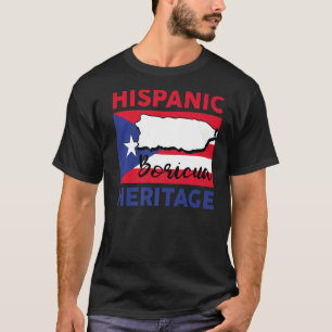 Boricua Puerto Rico Flag Map Hispanic Heritage Mon T-Shirt