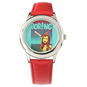Boring pop art redhead woman postcard watch
