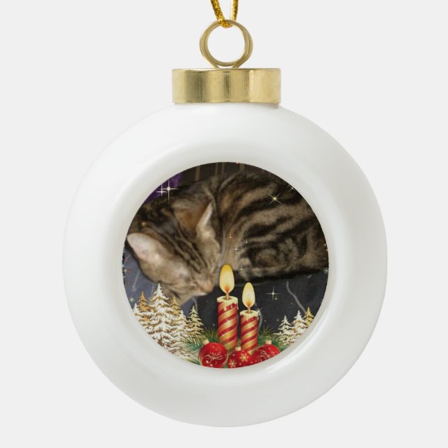 boris catenov waiting for santa paws ceramic ball christmas ornament (Front)