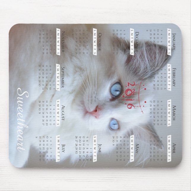 Boris SugarPuffs mousepad with 2016 calendar (Front)