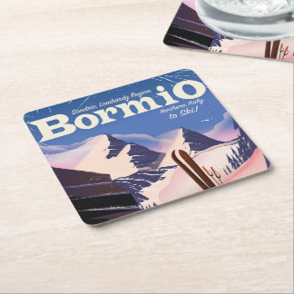 Bormio,Sondrio, Lombardy Region, Italy ski poster. Square Paper Coaster