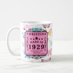 Born 1929 90th Birthday Butterflies Add Your Name Coffee Mug