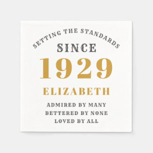 Born 1929 90th Birthday Fully Editable Gold Grey Napkin