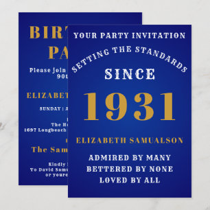 Born 1931 90th Birthday Love Add Your Name Blue Invitation