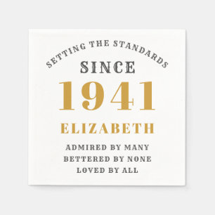 Born 1941 80th Birthday Fully Editable Gold Grey Napkin