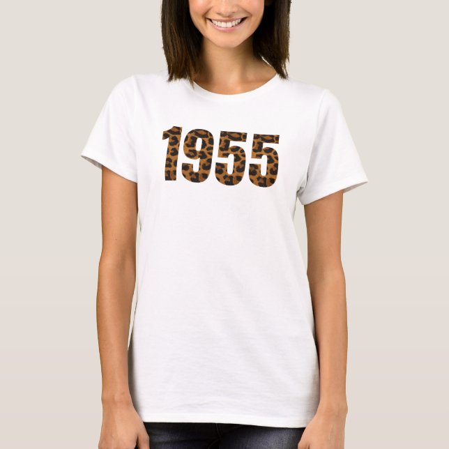 Born 1955 Birthday Party Celebration Leopard Print T-Shirt (Front)