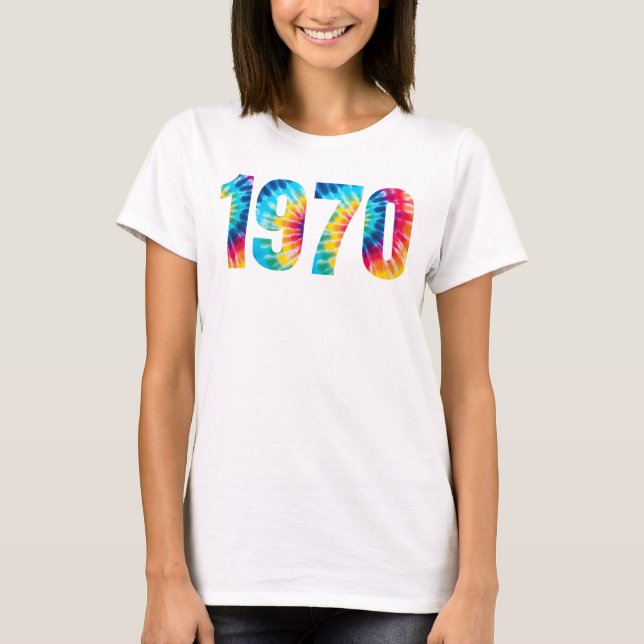 Born 1970 Birthday Party Retro Multi-coloured T-Shirt (Front)