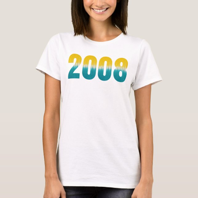 Born 2008 Birthday Party Retro Blue Yellow Tie Dye T-Shirt (Front)