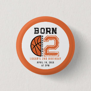 Born 2 Ball Basketball 2nd Birthday Party 3 Cm Round Badge