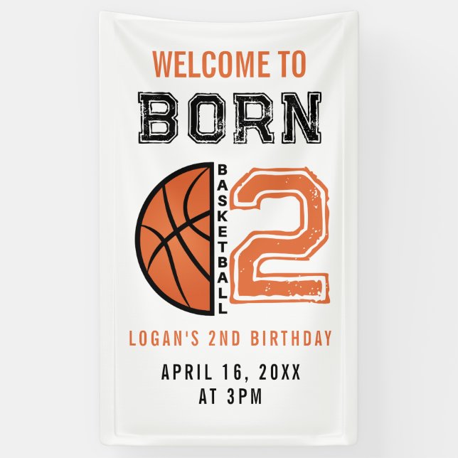 Born 2 Ball Basketball 2nd Birthday Party  Banner (Vertical)