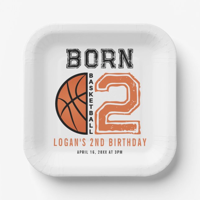 Born 2 Ball Basketball 2nd Birthday Party  Paper Plate (Front)