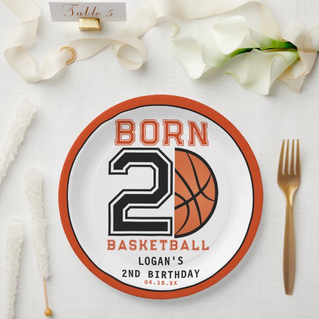  Born 2 Ball Basketball 2nd Birthday Party Paper Plate (Wedding)