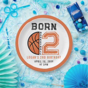 Born 2 Ball Basketball 2nd Birthday Party Paper Plate