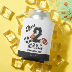 Born 2 Ball Sport Theme Boy Second Birthday Favour Can Cooler