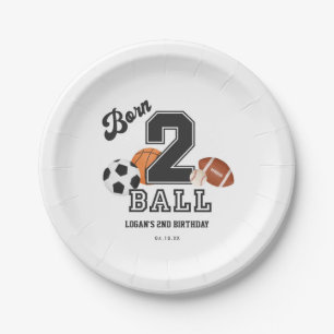 Born 2 Ball Sport Theme Boy Second Birthday Party Paper Plate