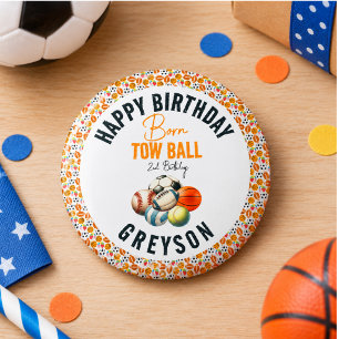 Born 2 Ball Sport Themed Boy 2nd Birthday Party 3 Cm Round Badge