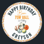 Born 2 Ball Sport Themed Boy 2nd Birthday Party Classic Round Sticker<br><div class="desc">Add a sporty touch to your party favours,  envelopes,  or décor with these "Born 2 Ball" 2nd Birthday Stickers! Perfect for sealing treat bags,  labelling cups,  or sticking on thank-you notes—these all-star stickers score big on fun and style.</div>