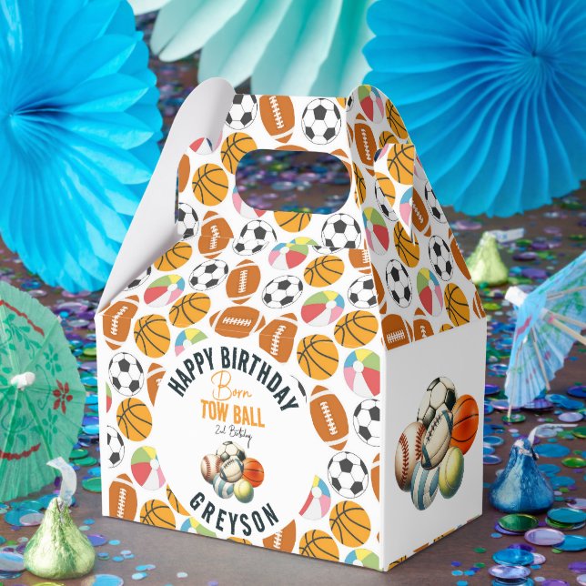 Born 2 Ball Sport Themed Boy 2nd Birthday Party Favour Box (Party)