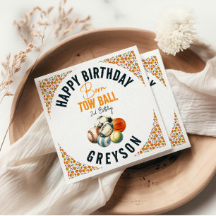 Born 2 Ball Sport Themed Boy 2nd Birthday Party Napkin