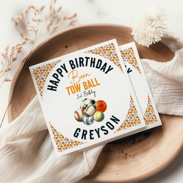 Born 2 Ball Sport Themed Boy 2nd Birthday Party Napkin (Creator Uploaded)