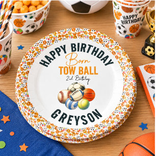 Born 2 Ball Sport Themed Boy 2nd Birthday Party Paper Plate