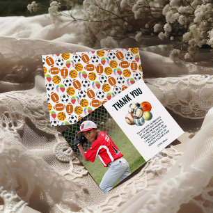 Born 2 Ball Sport Themed Boy 2nd Birthday Party Thank You Card