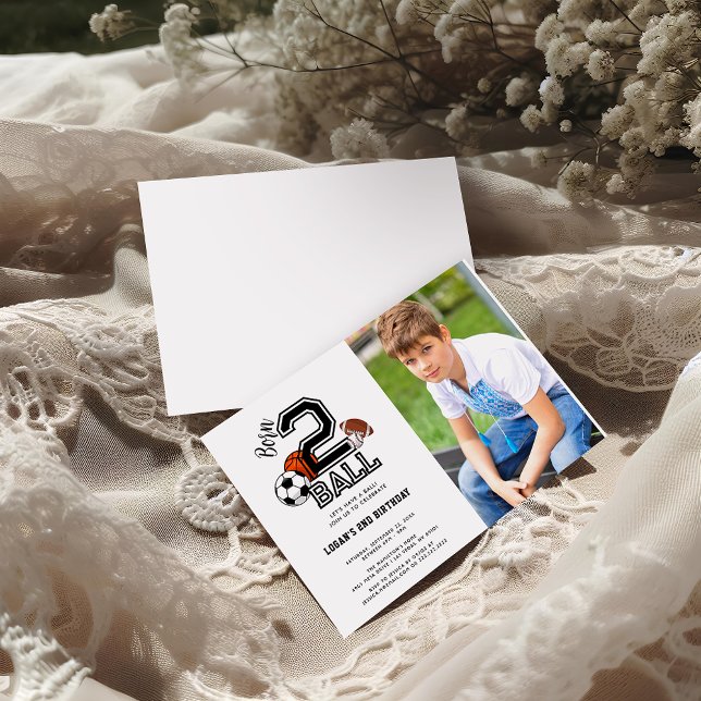  Born 2 Ball | Sport Themed Boy's 2nd Birthday  Invitation (Creator Uploaded)