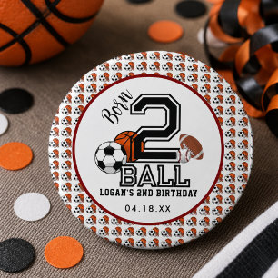 Born 2 Ball Sports Theme Boy’s 2nd Birthday Party 3 Cm Round Badge