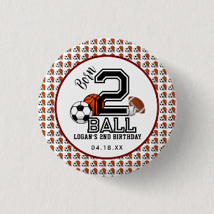 Born 2 Ball Sports Theme Boy’s 2nd Birthday Party 3 Cm Round Badge