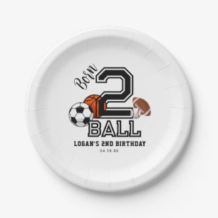Born 2 Ball Sports Theme Boy’s 2nd Birthday Party Paper Plate