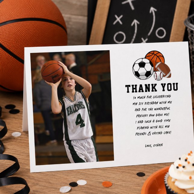 Born 2 Ball Sports Theme Boy’s 2nd Birthday Party Thank You Card (Born 2 Ball Sports Theme Boy’s 2nd Birthday Party Thank You Card)