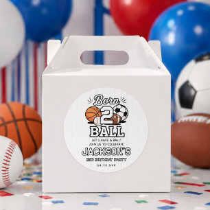 Born 2 Ball Sports Themed Boy 2nd Birthday Party Classic Round Sticker