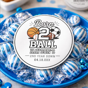 Born 2 Ball Sports Themed Boy 2nd Birthday Party Classic Round Sticker