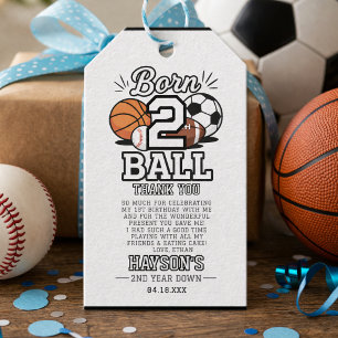 Born 2 Ball Sports Themed Boy 2nd Birthday Party Gift Tags