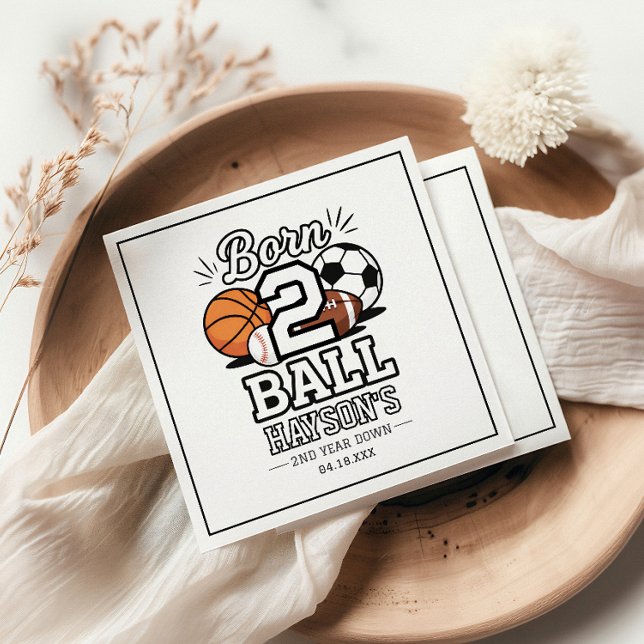 Born 2 Ball Sports Themed Boy 2nd Birthday Party Napkin (Born 2 Ball Sports Themed Boy 2nd Birthday Party paper napkins
)