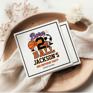 Born 2 Ball Sports-Themed Boy 2nd Birthday Party Napkin