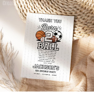 Born 2 Ball Sports Themed Boy 2nd Birthday Party Thank You Card