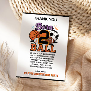 Born 2 Ball Sports-Themed Boy 2nd Birthday Party Thank You Card