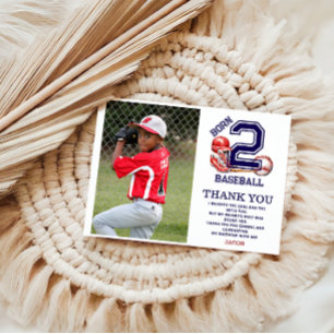 Born 2 Baseball   Sports Theme Boy’s 2nd Birthday  Thank You Card