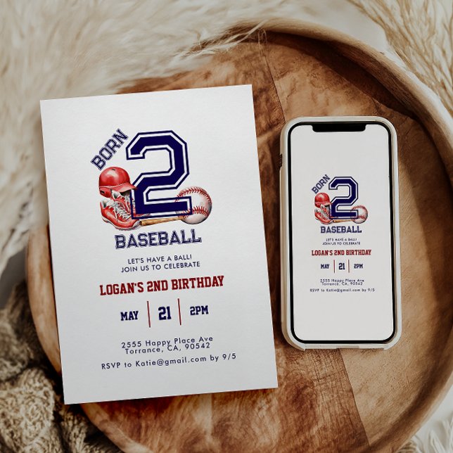 Born 2 Baseball | Sports Theme Boy's 2nd Birthday  Invitation (Creator Uploaded)