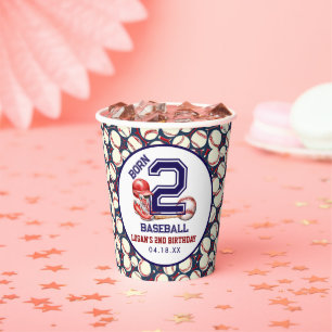 Born 2 Baseball   Sports Theme Boy's 2nd Birthday  Paper Cups