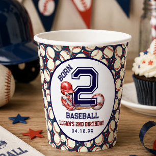 Born 2 Baseball   Sports Theme Boy's 2nd Birthday  Paper Cups