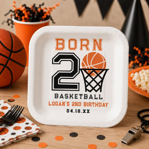 Born 2 Basketball   Sports Boy's 2nd Birthday Paper Plate