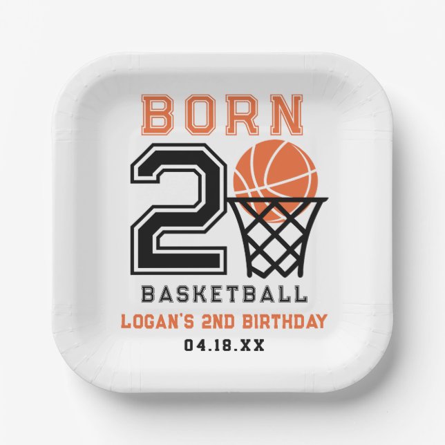 Born 2 Basketball | Sports Boy's 2nd Birthday Paper Plate (Front)