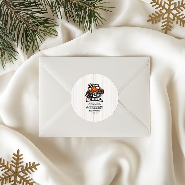 Born 2 Basketball | Sports Themed 2nd Birthday Classic Round Sticker (Born 2 Basketball | Sports Themed 2nd Birthday Classic Round Sticker
)