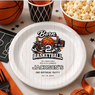 Born 2 Basketball Sports Themed 2nd Birthday Paper Plate