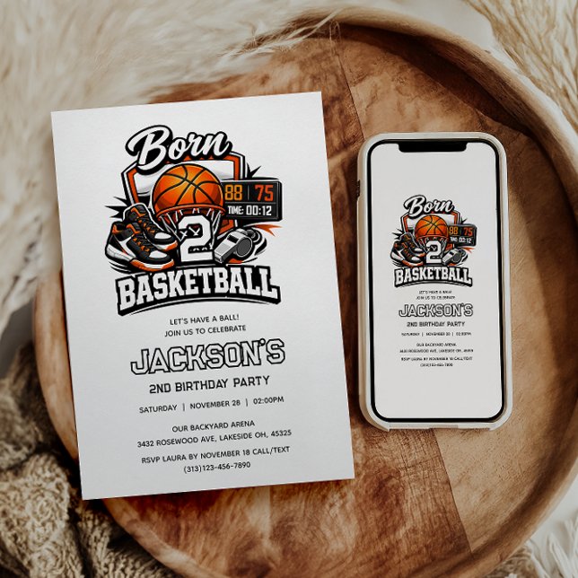 Born 2 Basketball Sports Themed Boy 2nd Birthday  Invitation (Born 2 Basketball | Sports Themed Boy 2nd Birthday Party)