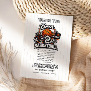 Born 2 Basketball Sports Themed Boy 2nd Birthday Thank You Card